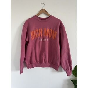 Austin Crewneck Rich Mom Gear Sweatshirt SZ M Pink Orange Pullover Sweater